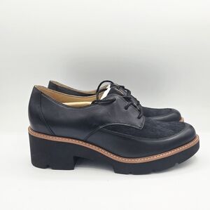 Naturalizer Devin Women Oxford Shoe Black Leather Cow Hair Platform Chunky Sz 10